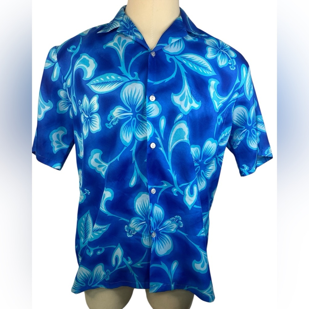 Hilo Hattie’s Blue Floral Hawaiian Shirt Men’s Large